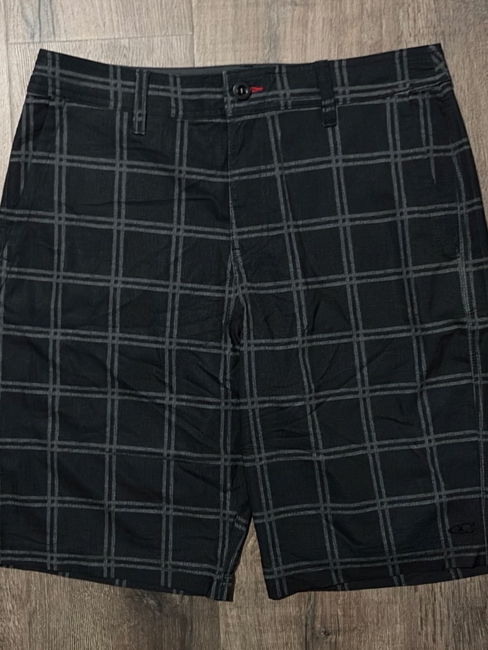 O'Neill Hybrid Shorts Black Plaid Check Size 32
